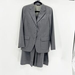 Vintage Cable Car Clothier Suit Skirt Set Womens 14 Gray Blazer Pleated A Line